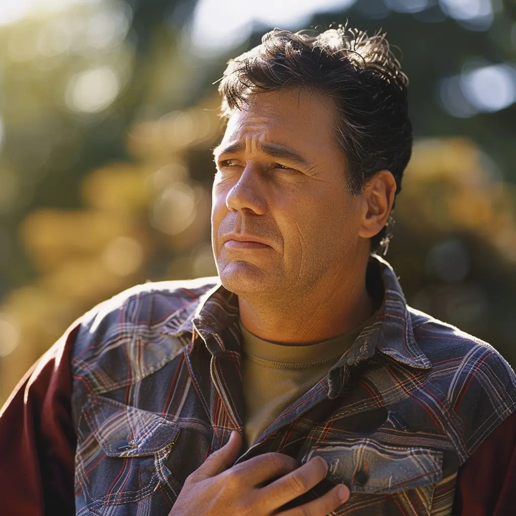 a middle aged man with chest pains