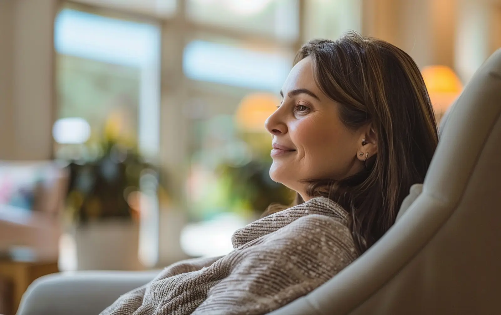a woman looking relaxed and happy