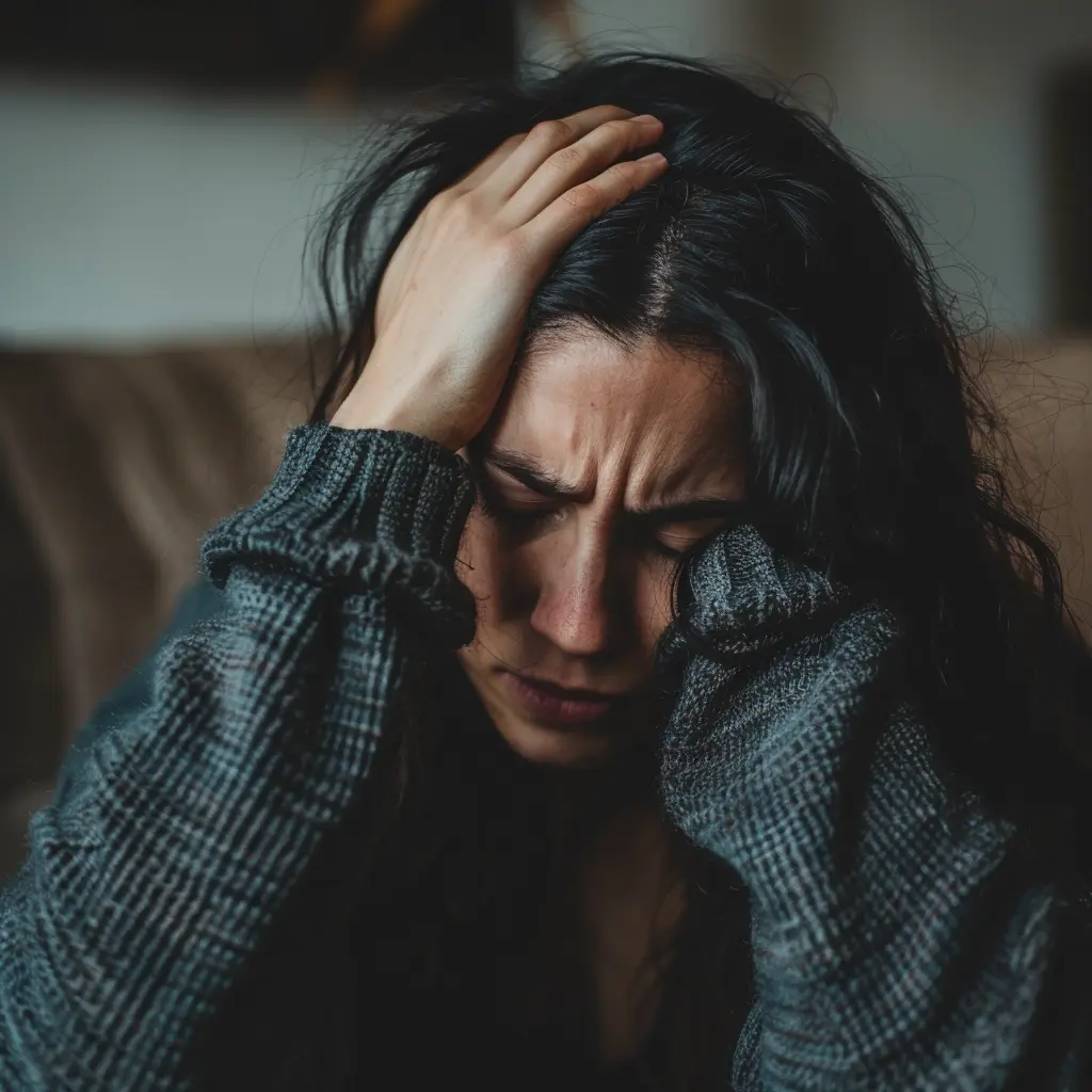 a woman with a bad headache