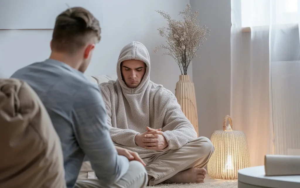 man sitting on the floor in a therapy session