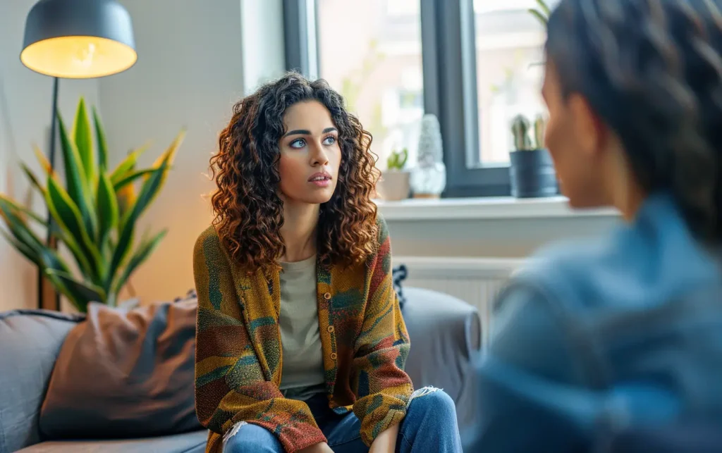 woman receiving therapy and looking out the window