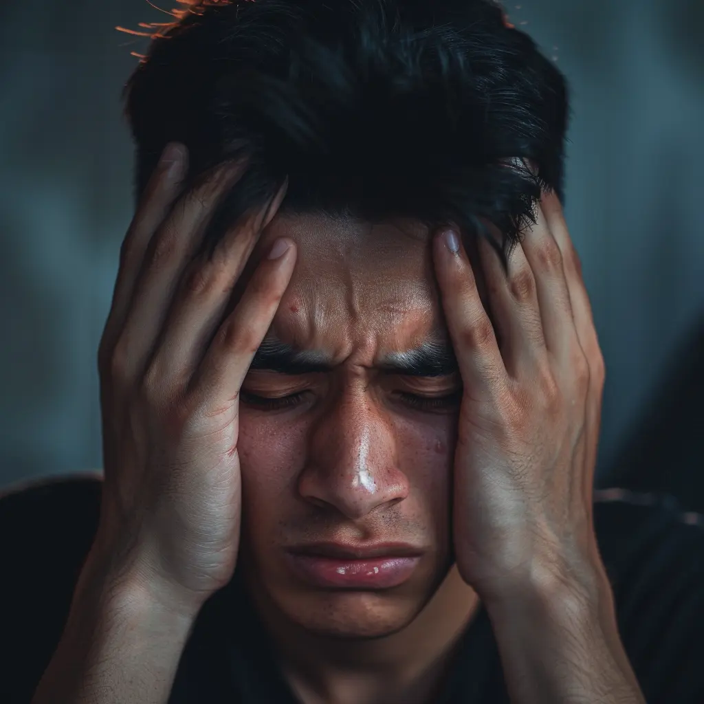 young man having a migraine